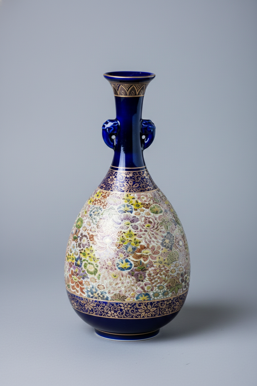 Satsuma Ware Vase | Tall Lapis Lazuli