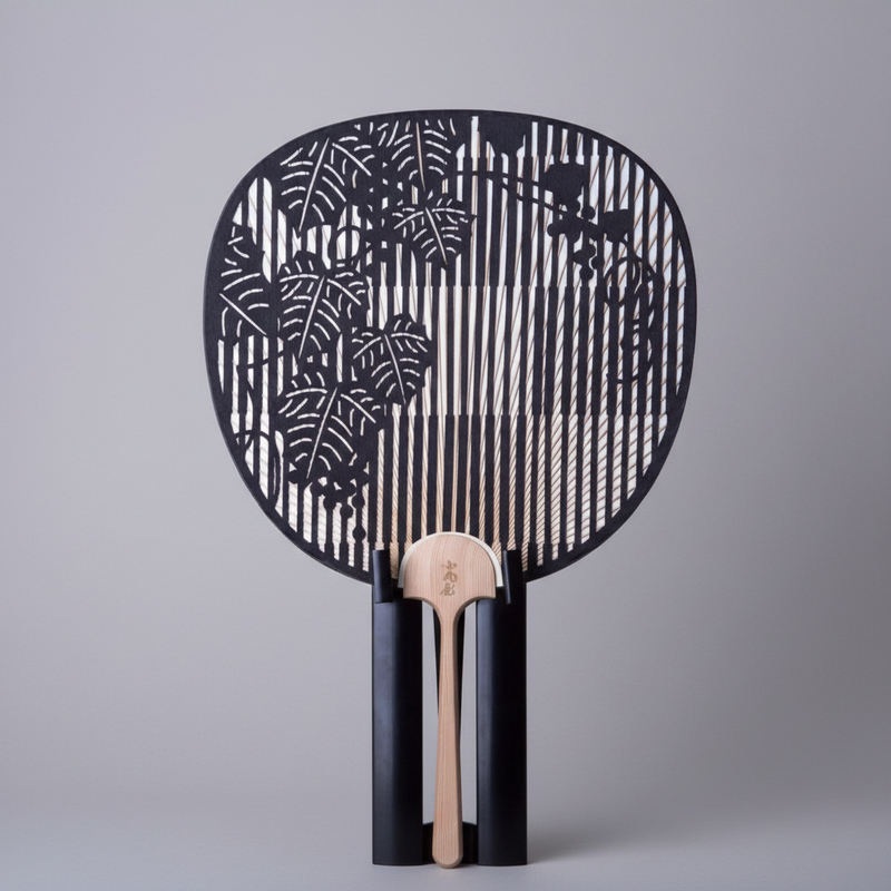 Cutting Art Round Fan | Check & Paulownia Tree