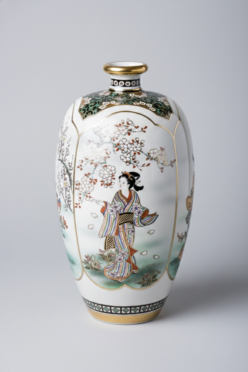 Satsuma Ware Vase | Green Four Seasons