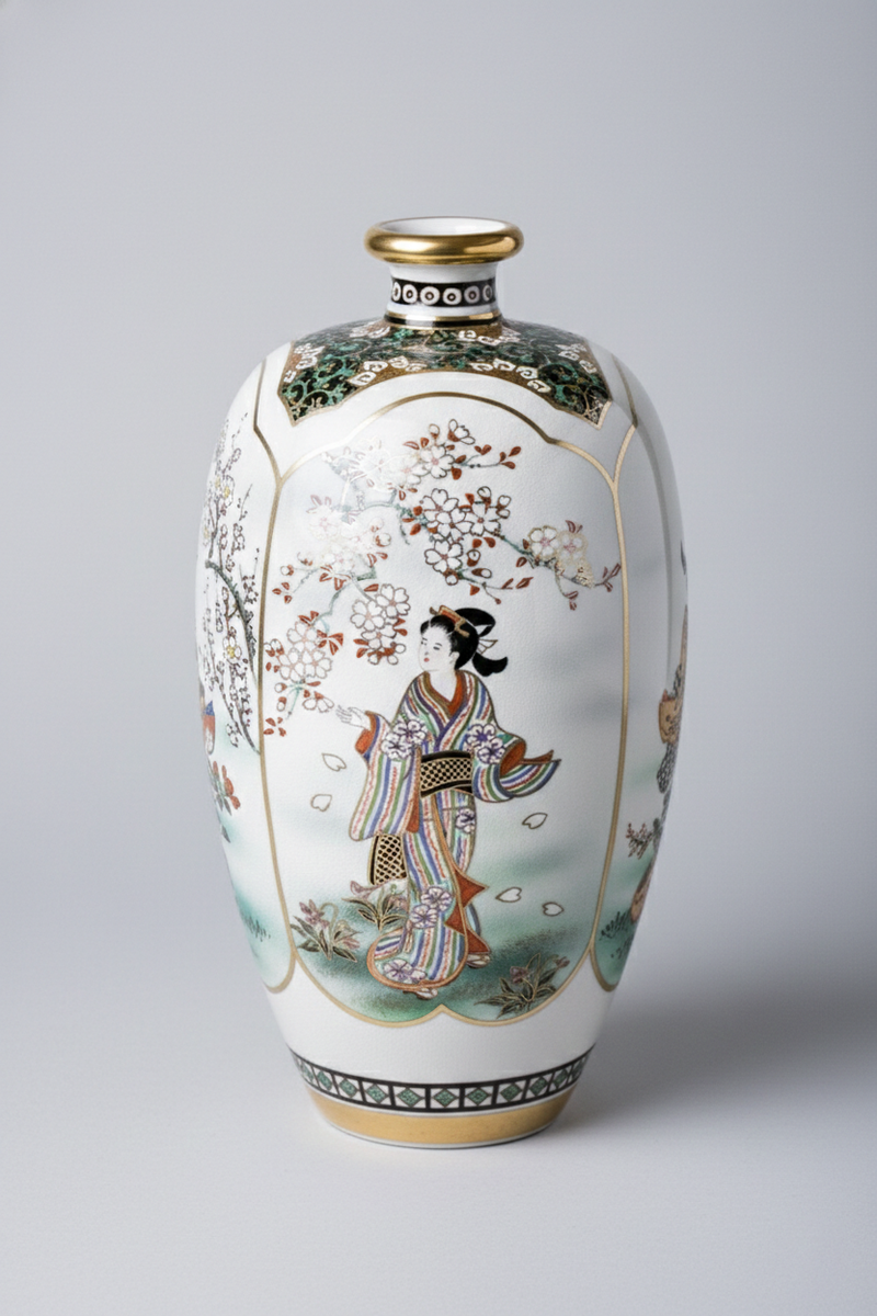 Satsuma Ware Vase | Green Four Seasons