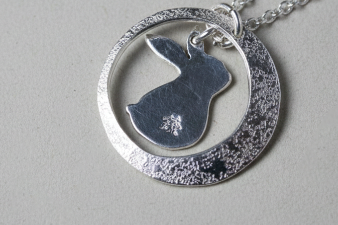 Silver Necklace |  Rabbit on the Moon