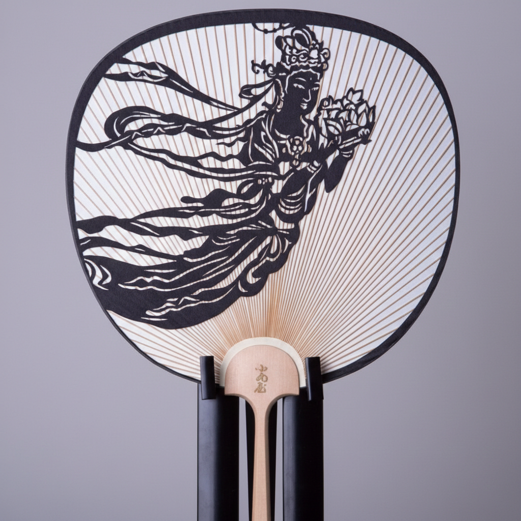 Cutting Art Round Fan | Japanese Angel