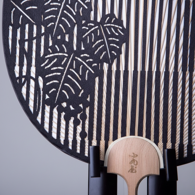 Cutting Art Round Fan | Check & Paulownia Tree