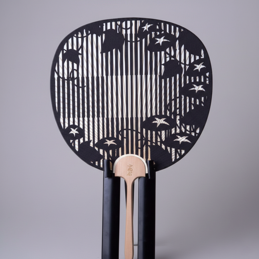 Cutting Art Round Fan | Check & Morning Glory