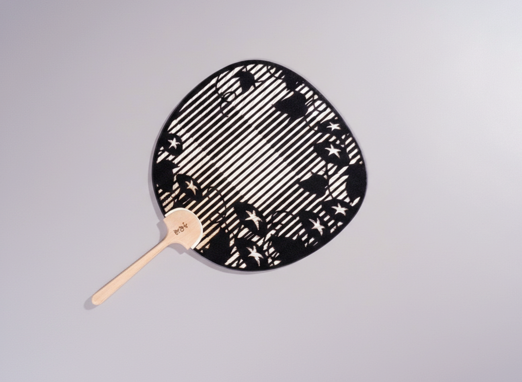 Cutting Art Round Fan | Check & Morning Glory