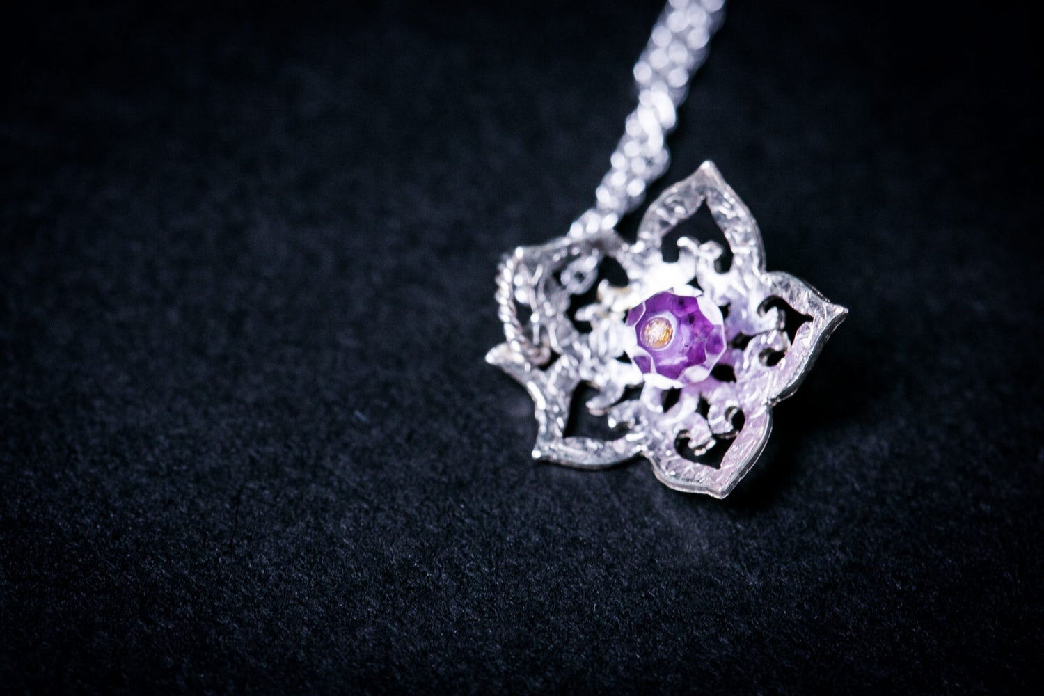 Silver Necklace | Purple Flower