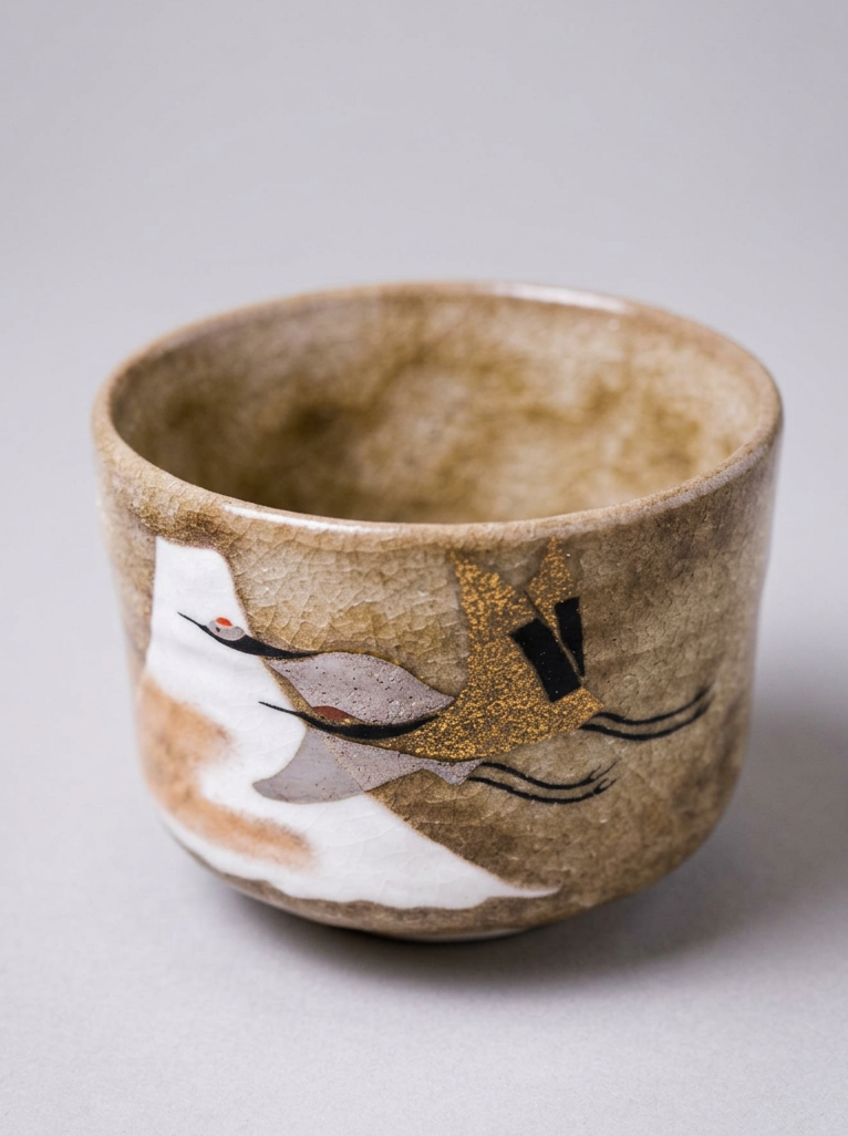 Matcha Green Tea Bowl | Raku Mt.Fuji & Crane